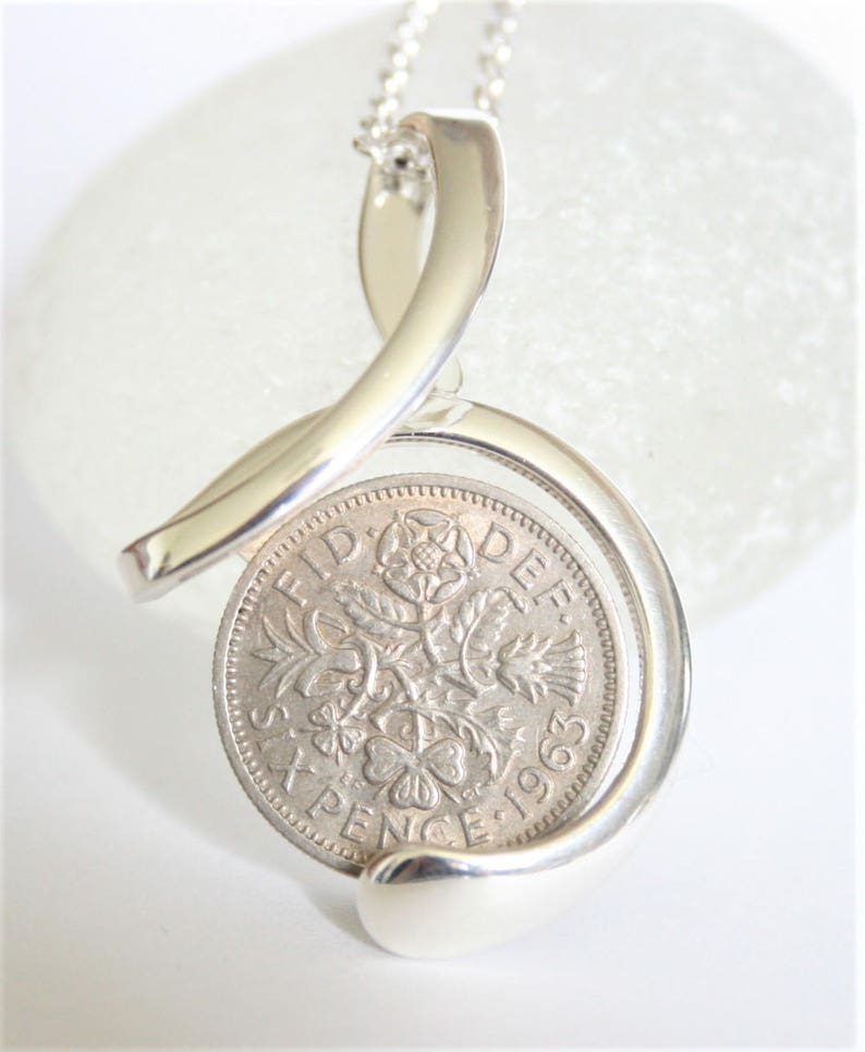 1964 Lucky sixpence coin 53rd Birthday Pendant /& Chain 55th birthday 1964 coin