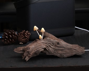 Driftwood lamp mushroom light fungi fairy lights bedside table