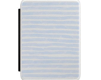 Funda para Kindle a rayas azul claro / Funda para lector de libros electrónicos de polipiel Saffiano (Paperwhite de 7")