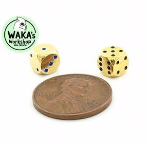 Pair of 6mm Micro Brass Dice – CNC Machined Metal D6 Set – DnD RPG Tabletop Gift – Handmade in USA