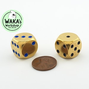Pair of 16mm Standard Brass Dice – CNC Machined Metal D6 Set – DnD RPG Tabletop Gift – Handmade in USA