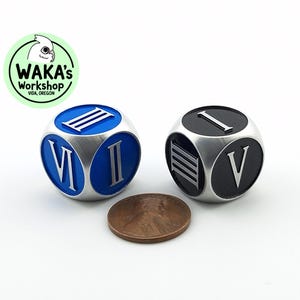 Pair of 18mm Large Aluminum Dice – Roman Numerals  – CNC Machined Metal D6 Set – DnD RPG Tabletop Gift – Handmade in USA