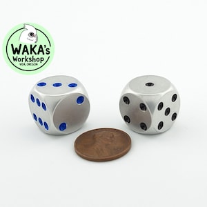 Pair of 16mm Standard Aluminum Dice – CNC Machined Metal D6 Set – DnD RPG Tabletop Gift – Handmade in USA