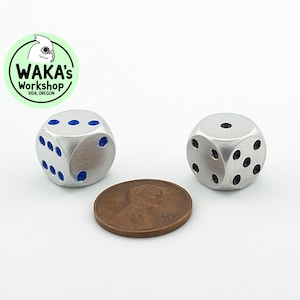 Pair of 12mm Mini Aluminum Dice – CNC Machined Metal D6 Set – DnD RPG Tabletop Gift – Handmade in USA