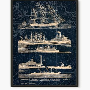 Art nautique vintage, art de voiliers, décoration murale de voilier, art mural marin, art mural voilier, art océan, art mural bateau, décoration voile, L33