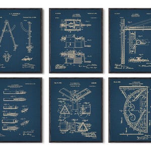 Architektur Drucke 6er Set Architekturzeichnungen, Lineal Kompass Bleistifthalter Geschenk für Architekt #P199