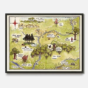 Carte de Winnie l'ourson, ourson classique, impression sur bois de cent acres, carte en bois de 100 acres pour chambre d'enfant Winnie l'ourson, décoration de salle de jeux d'art pour chambre d'enfants
