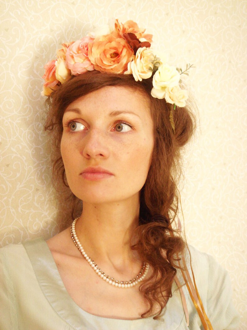 Peach Flower Crown Champagne Hair Accessory Coral Frida Etsy