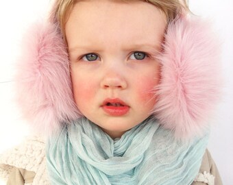 Pink ear muffs, adult / kids earmuff, ear warmer, faux fur earmuff, ear flaps, Christmas gift for girl, winter accessory.