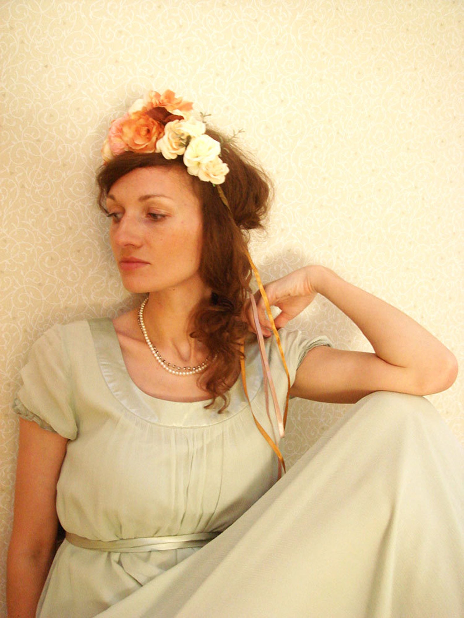 Peach Flower Crown Champagne Hair Accessory Coral Frida Etsy