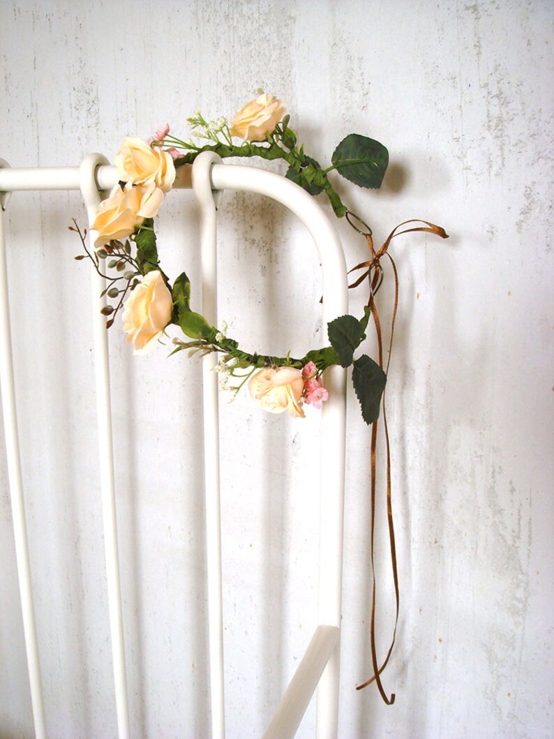 Champagne Flower Crown Wedding Hair Piece Hair Wreath Rose Etsy