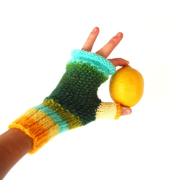 Green gloves, fingerless mittens, gift for women, fall/ winter accessory