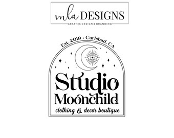 Celestial Logo, Boutique Logo, Boho Logo, Modern Logo, Typography Logo, Logo Stamp, Clothing Boutique, Moon Logo, Branding