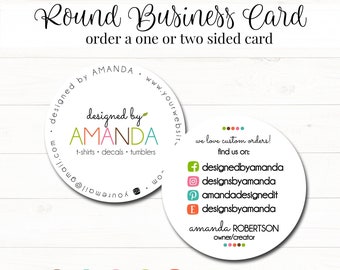 Round Business Cards, Round Social Cards, 3 Inch Round Business Cards, Hang Tags, Product Tags, Multi Colored Business Card, Modern Card