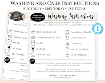 Washing and Care Instructions, Product pictures, How to care for, Washing Instructions, Listing Photo, Custom Washing Instructions Editable