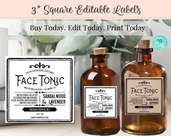 Editable Product Label, DIY Square Label, Vintage Label Template, DIY Label, Product Label, Editable Jar Labels, 3&quot; Square Label, Apothecary