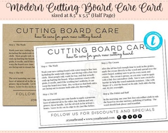 Cutting Board Care Instructions, Wood Board Care Insert, DIY Care Card, Editable Cutting Board Instructions, Package Insert, Order Insert