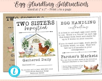 Egg Handling Instructions,  Editable Egg Carton Label, Farmers Market Flyer, Fresh Egg Flyer, Chicken Coop Label, Safe Egg Instructions