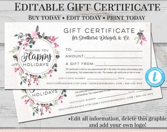 gift certificate template etsy