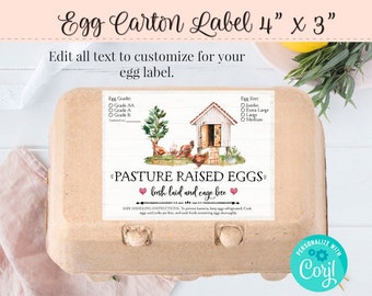 Egg Carton Label, Editable Egg Carton Label, DIY Farm Label, Customizable  Label, Chicken Coop Label, Chicken Label, DIY Sticker, 4 x 3