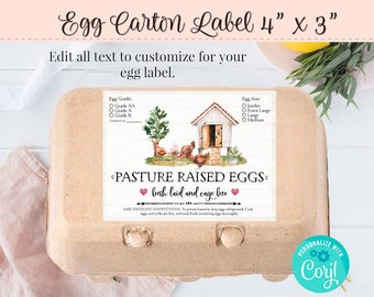 Egg Carton Label, Editable Egg Carton Label, DIY Farm Label, Customizable Label, Chicken Coop Label, Chicken Label, DIY Sticker, 4 x 3