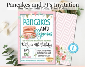 Pancake Birthday Invitation, Printable Invite, DIY Birthday Invitation, DIY Invitations, DIY Any Year Invite, Editable Invite