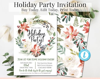 Christmas Party Invitation, Printable Invite, Holiday Party Invitation, DIY Invitations , Buffalo Check Invitation, DIY Christmas Invite