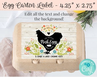 Egg Carton Label, Editable Egg Carton Label, DIY Farm Label, Customizable Label, Chicken Coop Label, Chicken Label, DIY Sticker, 4.25 x 2.75