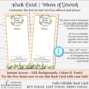 Editable Rack Card, DIY Rack Card, Customizable Rack Card, List of Services, Editable Template, Business Template, DIY Business Marketing