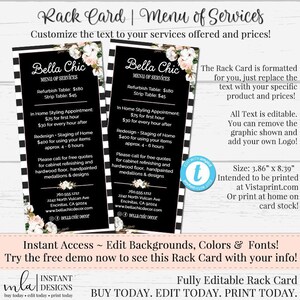 Editable Rack Card, DIY Rack Card, Customizable Rack Card, List of Services, Editable Template, Business Template, DIY Business Marketing