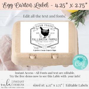 Label eierdoos, bewerkbaar label eierdoos, label DIY-boerderij, aanpasbaar label, label kippenhok, label kippenhok, DIY-sticker, 4,25 x 2,75