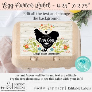 Egg Carton Label, Editable Egg Carton Label, DIY Farm Label, Customizable Label, Chicken Coop Label, Chicken Label, DIY Sticker, 4.25 x 2.75