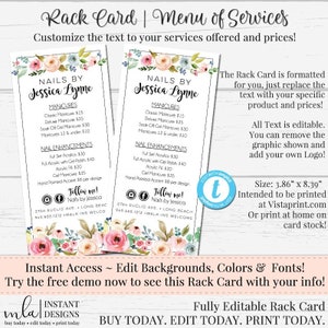 Editable Rack Card, DIY Rack Card, Customizable Rack Card, List of Services, Editable Template, Business Template, Business Marketing