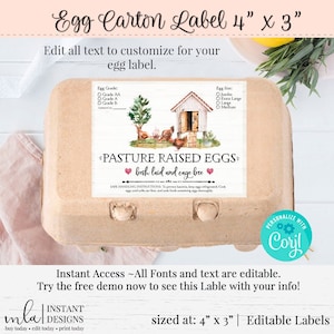 Egg Carton Label, Editable Egg Carton Label, DIY Farm Label, Customizable Label, Chicken Coop Label, Chicken Label, DIY Sticker, 4 x 3