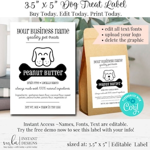 Dog Treat Label, DIY Product Label, Rectangular Label Template, DIY Sticker, DIY Pet Label, Dog Treat Sticker, 3.5 x 5 Editable Label