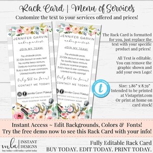 Editable Rack Card, DIY Rack Card, Customizable Rack Card, List of Services, Editable Template, Business Template, DIY Business Marketing