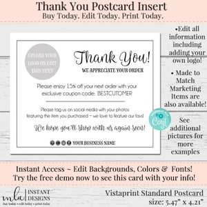 Cartão postal de agradecimento faça você mesmo, cartão postal editável, agradecimento editável, adicione seu logotipo, encarte, nota de agradecimento, modelos de negócios