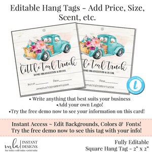 Bearbeitbares Hang Tag, DIY Hang Tag, Swing Tag, Logo Hang Tag, Logo Hang Tag, DIY Swing Tag, Instant Download Tag, fügen Sie Ihr Logo hinzu, Teal Truck
