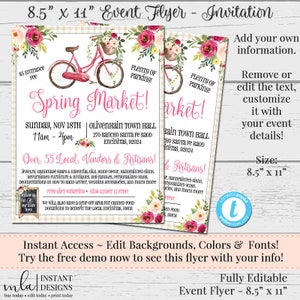 DIY Spring Flyer, Market Flyer, Vendor Market,  Editable Flyer, Customizable Flyer, DIY Invitation, Template, DIY Marketing, 8.5 x 11 Flyer
