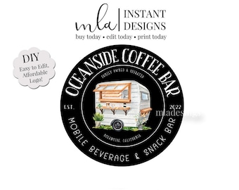 DIY Camper Logo - Editable Bar Logo, Editable Trailer Logo, Premade Logo, Editable Mobile Bar Logo, Coffee Bar Logo, Watercolor Logo