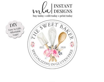 DIY Baking Logo - Bearbeitbares Bäckerlogo, Boutique-Logo, Mixerlogo, vorgefertigtes Logo, bearbeitbares vorgefertigtes Logo, Kochlogo, DIY-Bäckerlogo