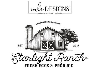 Barn Logo, Farming Logo, Ranch Logo, Wedding Venue Logo, Typography Logo, Even Planner Logo, Illustrated Barn Logo, Black White Logo