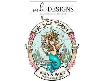 Mermaid Logo, Ocean Logo, Soap Logo, Apothecary Logo, Mermaids Logo, Premade Logo, Custom Logo, Seaside Logo, Beach Branding