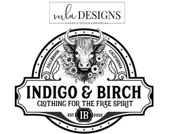 Cow Logo, Farm Logo, Farming Logo, Highland Cow Logo, Premade Logo, Hand Drawn Logo, Boutique Branding, Western Logo, Cowgirl Logo