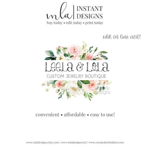 Bearbeitbare Logo Vorlage, DIY Branding Logo, Aquarell Logo, Boutique Logo, DIY Logo Vorlage, Blumen Logo, Bearbeitbar, Vorgefertigtes Logo, Bearbeitbar