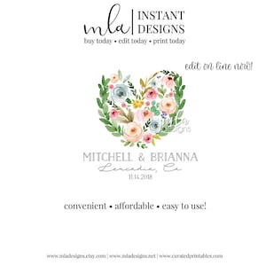 Editable Logo Template, DIY Wedding Logo, Wreath Logo, Monogram Logo, DIY Logo Template, Heart Logo, Editable Premade Logo, Editable