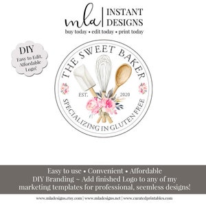DIY Baking Logo - Editable Bakers Logo, Boutique Logo, Mixer Logo, Premade Logo, Editable Premade Logo, Cooking Logo, DIY Bakers Logo