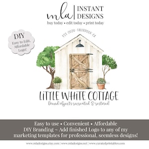 DIY Shed Logo - Editable Barn Logo, Boutique Logo, Farmhouse Logo, Premade Logo, Editable Cottage Logo, DIY Logo, Cottage Shed Logo