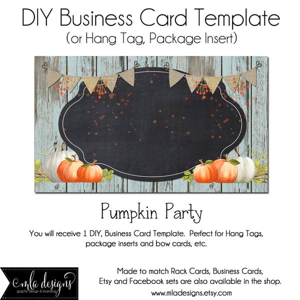 Fall Business Card, DYI Blank Business Card Template, Pumpkin Business Card, Boho Business Card, Business Card Template, Made to Match