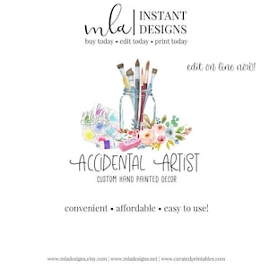 Editable Logo Template, DIY Branding Logo, Watercolor Logo, Painting Logo, DIY Logo Template, Artist Logo, Editable Premade Logo, Editable